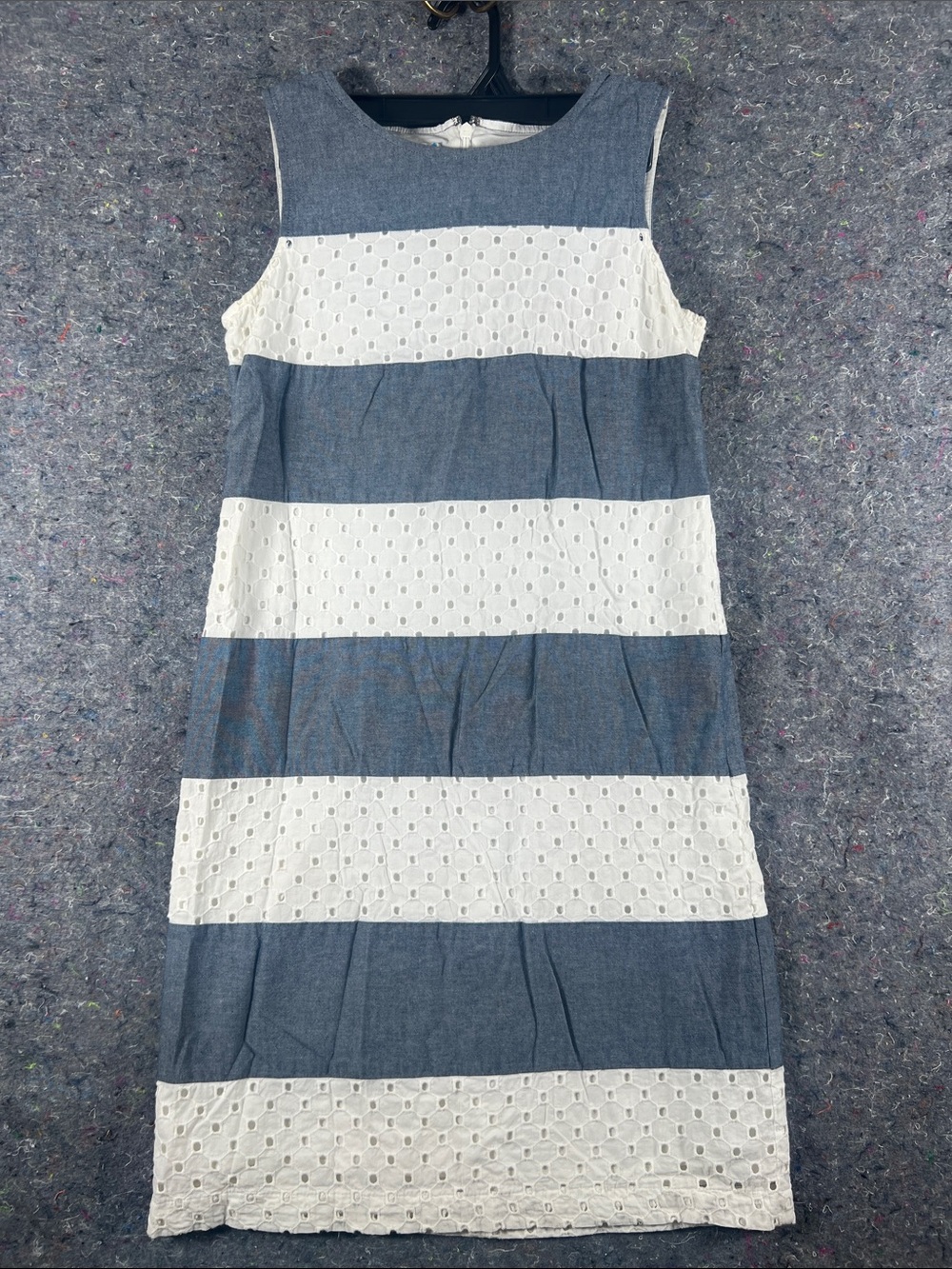 Talbots Navy and White Eyelet-Stripe Sleeveless Shift Dress